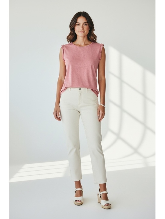 LOFT Tops - LOFT Linen Blend Pink Ruffle Sleeve Tank Top Size M